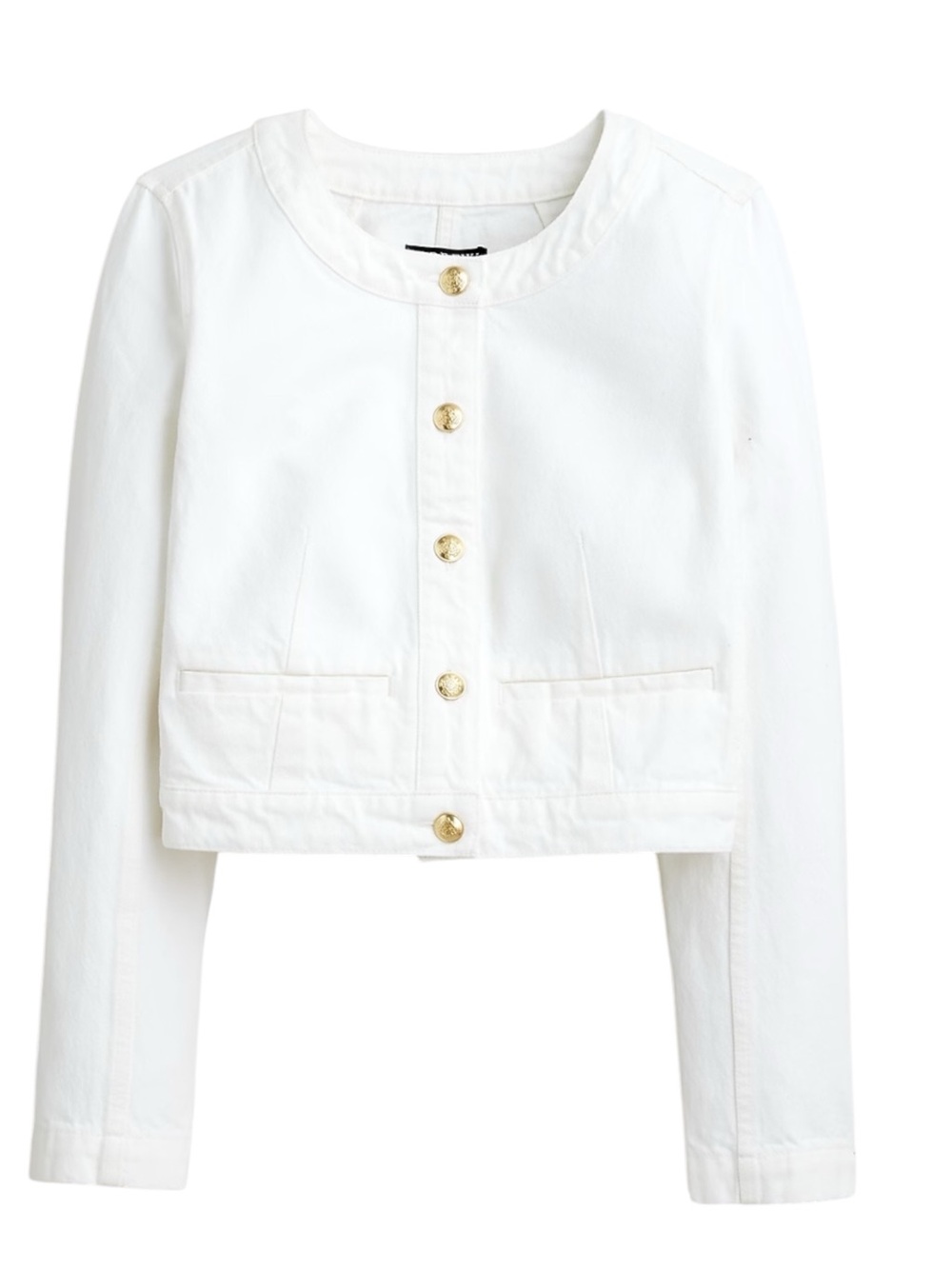 J. Crew White Denim Jacket with Gold Buttons Size 2P NWT